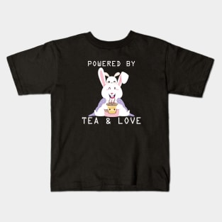 funny bunny design  pwered by love and tea Kids T-Shirt